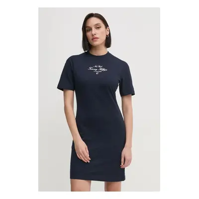 Bavlněné šaty Tommy Hilfiger tmavomodrá barva, mini, WW0WW43830