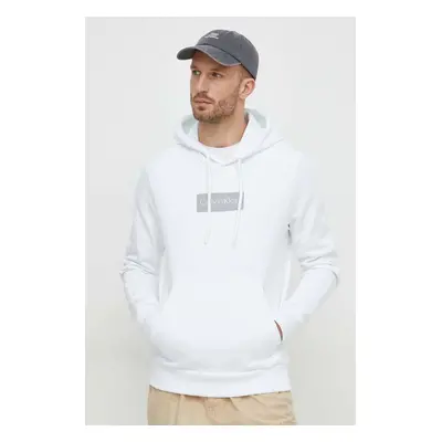 Bavlněná mikina Calvin Klein pánská, bílá barva, s kapucí, s aplikací, K10K112250