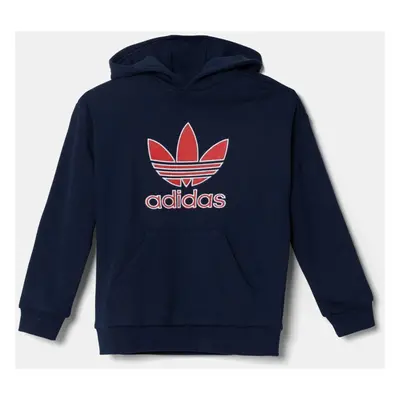 Dětská bavlněná mikina adidas Originals tmavomodrá barva, s kapucí, s potiskem, JC9128