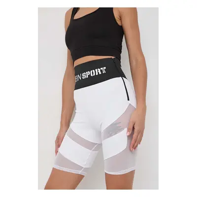 Kraťasy PLEIN SPORT dámské, bílá barva, hladké, high waist