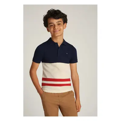 Dětská bavlněná polokošile Tommy Hilfiger béžová barva, KB0KB09335