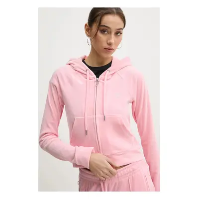 Mikina Juicy Couture dámská, růžová barva, s kapucí, s aplikací, JCWA122001