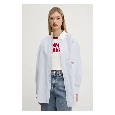 Bavlněná košile Tommy Jeans modrá barva, relaxed, s klasickým límcem, DW0DW20209