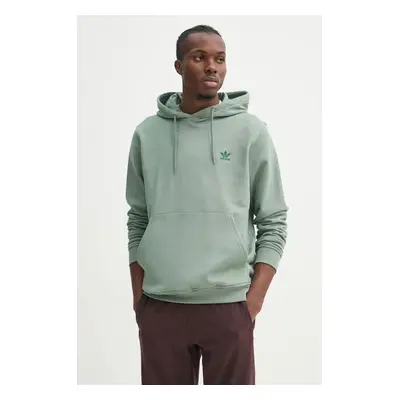 Bavlněná mikina adidas Originals Essential pánská, zelená barva, s kapucí, hladká, JD2410