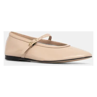 Kožené baleríny Tommy Hilfiger BALLERINA MARYJANE PATENT béžová barva, FW0FW08577