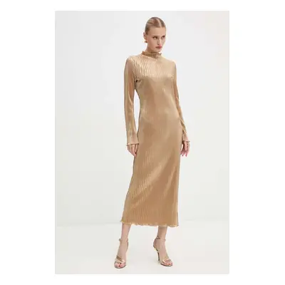 Šaty Never Fully Dressed Gold Plisse Sophia Dress zlatá barva, maxi, NFDDR1589