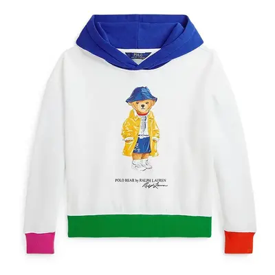 Dětská mikina Polo Ralph Lauren bílá barva, s kapucí, s potiskem, 313957380001