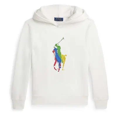 Dětská mikina Polo Ralph Lauren bílá barva, s kapucí, s aplikací