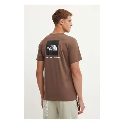 Bavlněné tričko The North Face S/S Redbox Tee hnědá barva, s potiskem, NF0A87NP5EX1