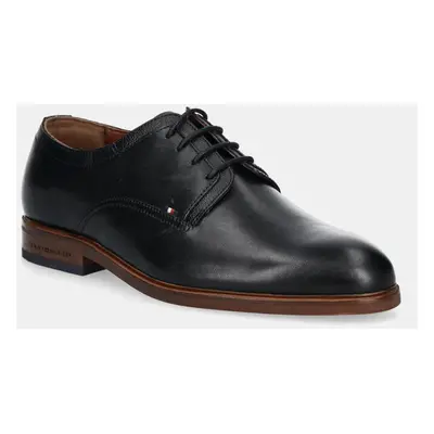 Kožené polobotky Tommy Hilfiger HILFIGER THUNIT LEATHER SHOE pánské, černá barva, FM0FM05472