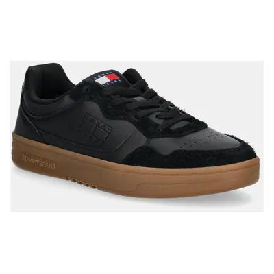 Kožené sneakers boty Tommy Jeans TJM CUPSOLE LEATHER MIX černá barva, EM0EM01566