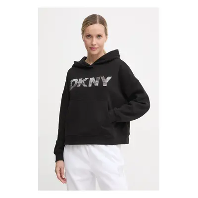 Mikina Dkny dámská, černá barva, s kapucí, s aplikací, DP4T1031