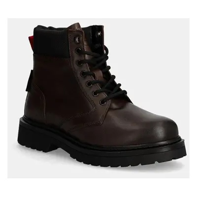 Kotníkové boty Tommy Jeans TJM LACE UP BOOT pánské, hnědá barva, EM0EM01446