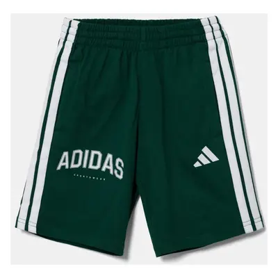 Dětské bavlněné šortky adidas zelená barva, nastavitelný pas, JM2440