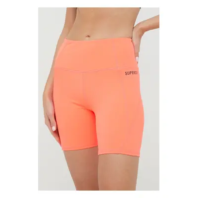 Kraťasy Superdry dámské, růžová barva, hladké, high waist