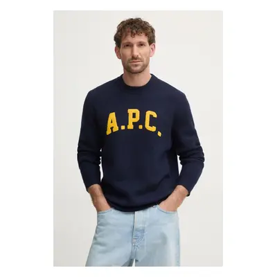 Vlněný svetr A.P.C. pull joshua pánský, tmavomodrá barva, WVBDK.M23365