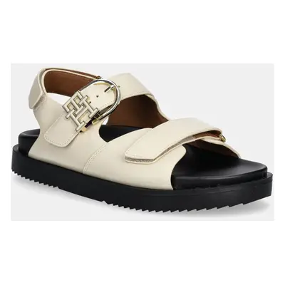 Kožené sandály Tommy Hilfiger LEATHER SPORTY SANDAL dámské, béžová barva, FW0FW08799