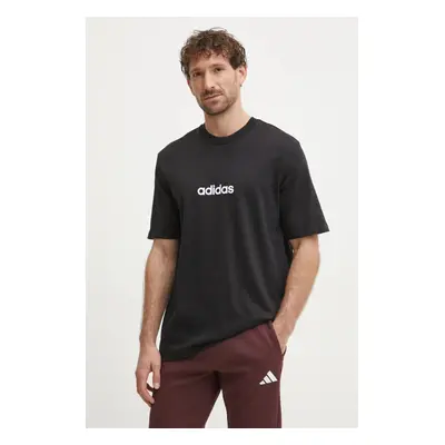 Bavlněné tričko adidas Essentials Linear černá barva, s potiskem, JE8993