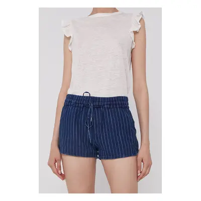 Kraťasy Pepe Jeans dámské, tmavomodrá barva, vzorované, medium waist