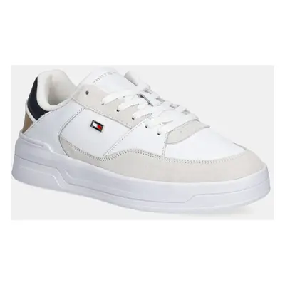 Kožené sneakers boty Tommy Hilfiger ESSENT BASKET SNEAKER METALLIC bílá barva, FW0FW08615