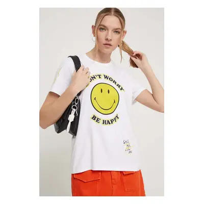 Tričko Desigual MORE SMILEY bílá barva, 24SWTKAL