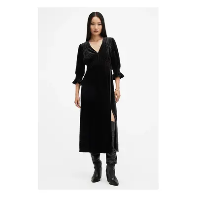 Šaty AllSaints ANI VELVET černá barva, midi, W143DB