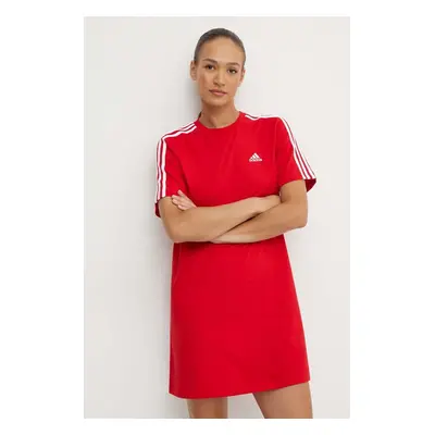 Bavlněné šaty adidas Essentials červená barva, mini, IY4241