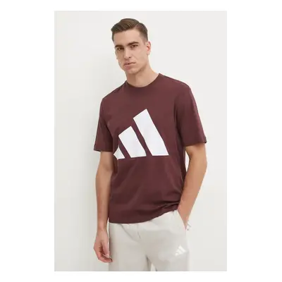 Bavlněné tričko adidas Essentials vínová barva, s potiskem, JE8939