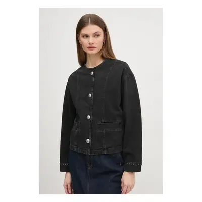 Džínová bunda Pepe Jeans DAENA STUD dámská, černá barva, přechodná, oversize, PL402524