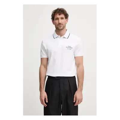 Polo tričko Tommy Hilfiger bílá barva, s aplikací, MW0MW37519