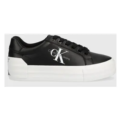 Kožené sneakers boty Calvin Klein Jeans VULC FLATFORM BOLD LTH černá barva, YW0YW00821