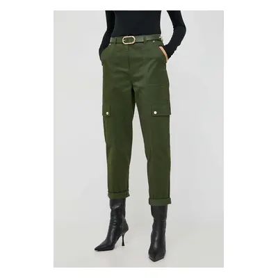 Kalhoty MICHAEL Michael Kors dámské, zelená barva, jednoduché, high waist