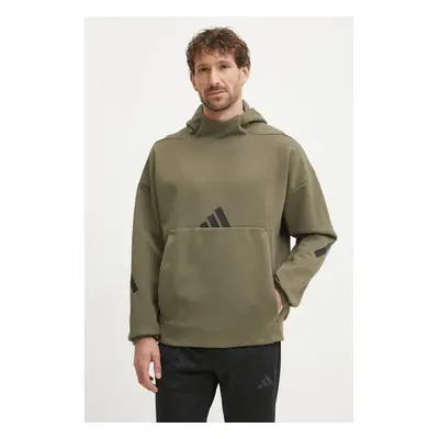 Mikina adidas Z.N.E. pánská, zelená barva, s kapucí, s potiskem, JD5321