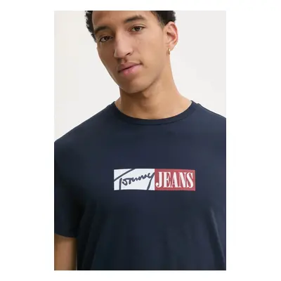 Bavlněné tričko Tommy Jeans tmavomodrá barva, s potiskem, DM0DM20365