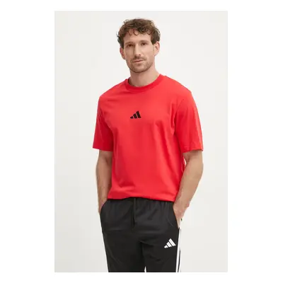 Bavlněné tričko adidas Essential červená barva, s aplikací, JF1095