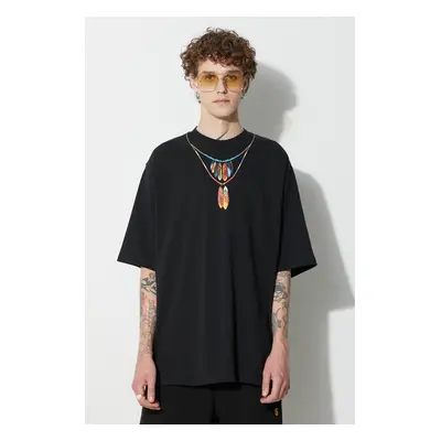 Bavlněné tričko Marcelo Burlon Feathers Necklace černá barva, s potiskem