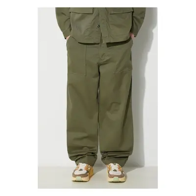 Bavlněné kalhoty Universal Works Fatigue Pant zelená barva, jednoduché, 132.LIGHT.OLIVE