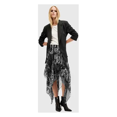 Sukně AllSaints POLLY SKIRT černá barva, midi, áčková, W011RB