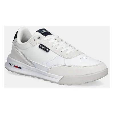 Kožené sneakers boty Tommy Hilfiger RETRO RUNNER MIX RWB bílá barva, FM0FM05371