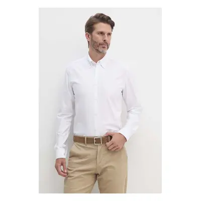 Bavlněná košile BOSS bílá barva, slim, s límečkem button-down, 50520265