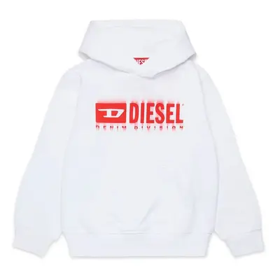 Dětská bavlněná mikina Diesel SGINNHOODL5 OVER SWEAT-SHIRT bílá barva, s kapucí, s potiskem, J02