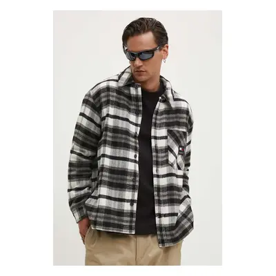 Košile Tommy Jeans TJM FLEECE LINED CHECK SHIRT EXT pánská, černá barva, relaxed, s klasickým lí