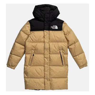 Dětská péřová bunda The North Face TEEN NUPTSE LONG PARKA béžová barva, NF0A88UFLK51