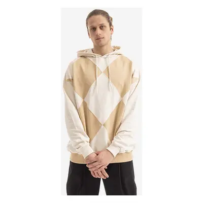 Bavlněná mikina Drôle de Monsieur Le Hoodie Argyle HO103 BEIGE pánská, béžová barva, s kapucí, v