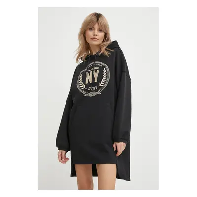 Bavlněné šaty Dkny černá barva, mini, oversize, D2A4B053