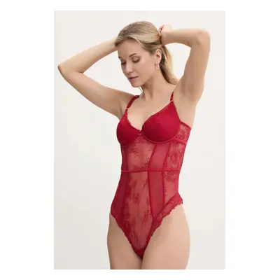 Body women'secret RED XMAS LA VECINA RUBIA červená barva, krajkové, 7918842