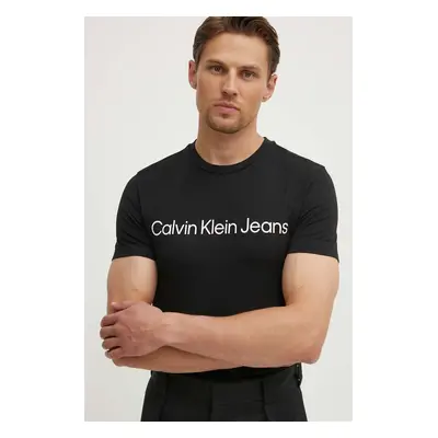 Bavlněné tričko Calvin Klein Jeans černá barva, s potiskem, J30J322552