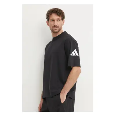 Bavlněné tričko adidas Essentials černá barva, s potiskem, JF3615