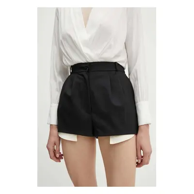 Šortky z vlněné směsi Elisabetta Franchi černá barva, hladké, high waist, SH00646E2