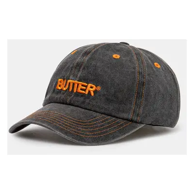 Džínová baseballová čepice Butter Goods Rounded Logo 6 Panel Cap černá barva, s aplikací, BG2438